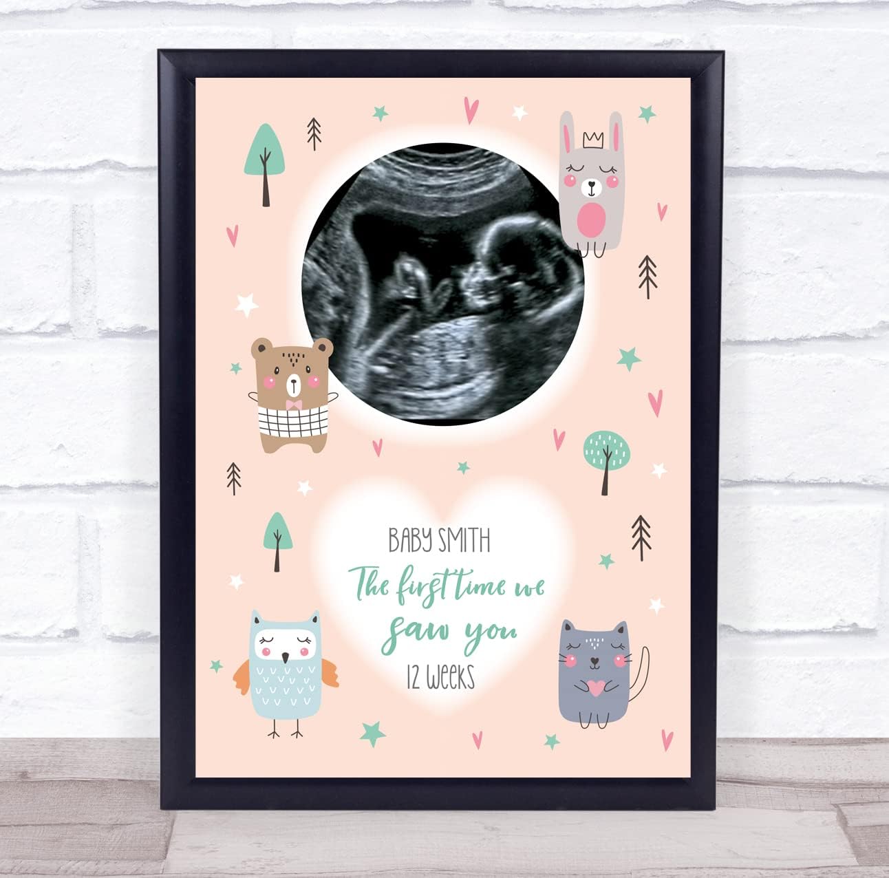 Baby Pregnancy Scan Photo Peach Animal Keepsake Frame