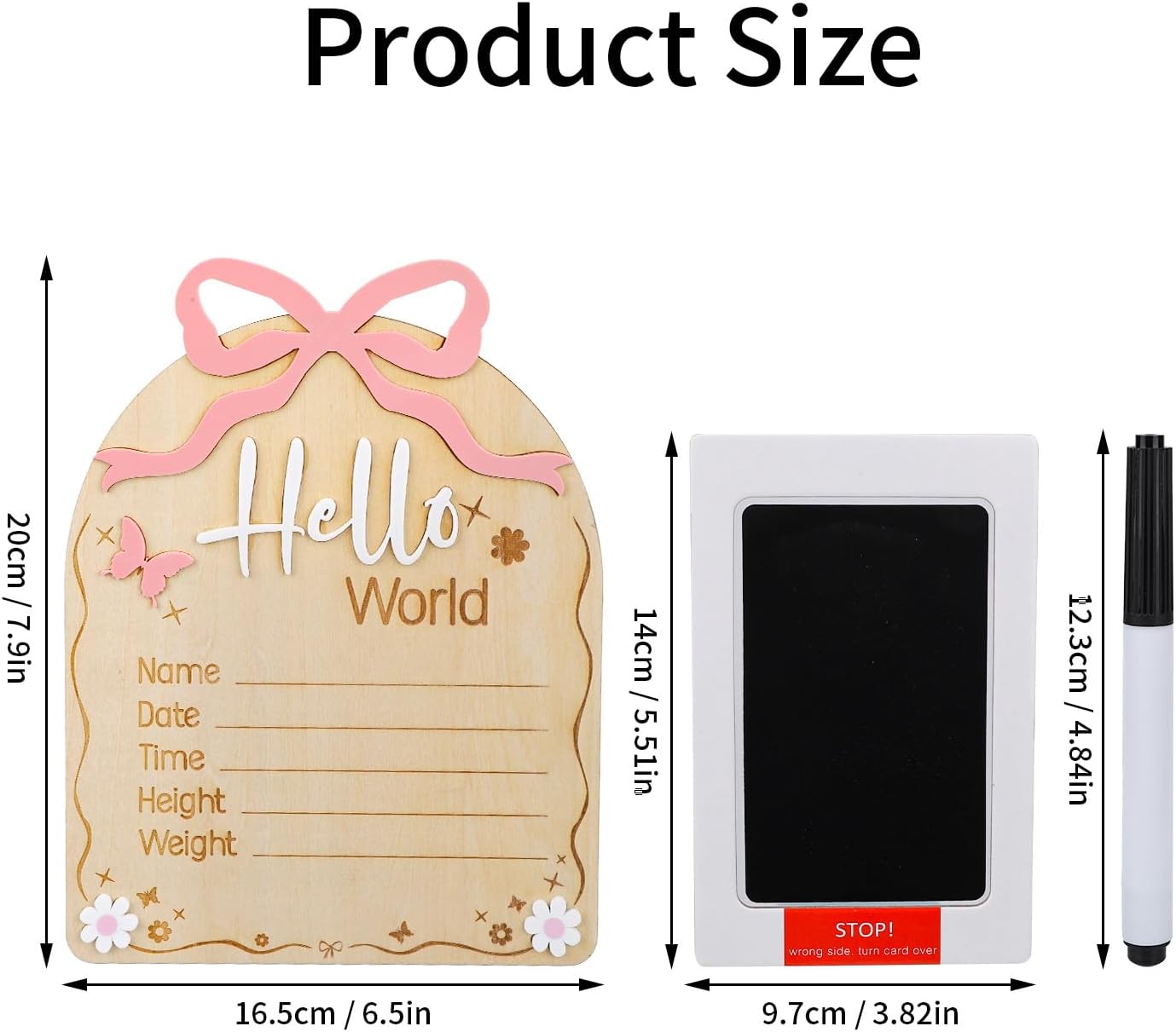 Gosknor Wooden Newborn Announcement Sign with Pink Bow