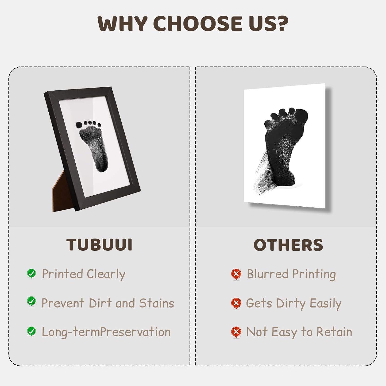 Tubuui Baby Inkless Hand Footprint Kit with Frame