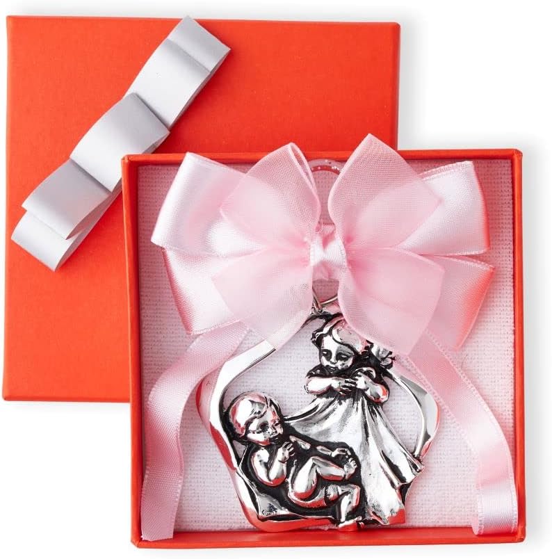 Guardian Angel Crib Medal with Satin Ribbon Rose