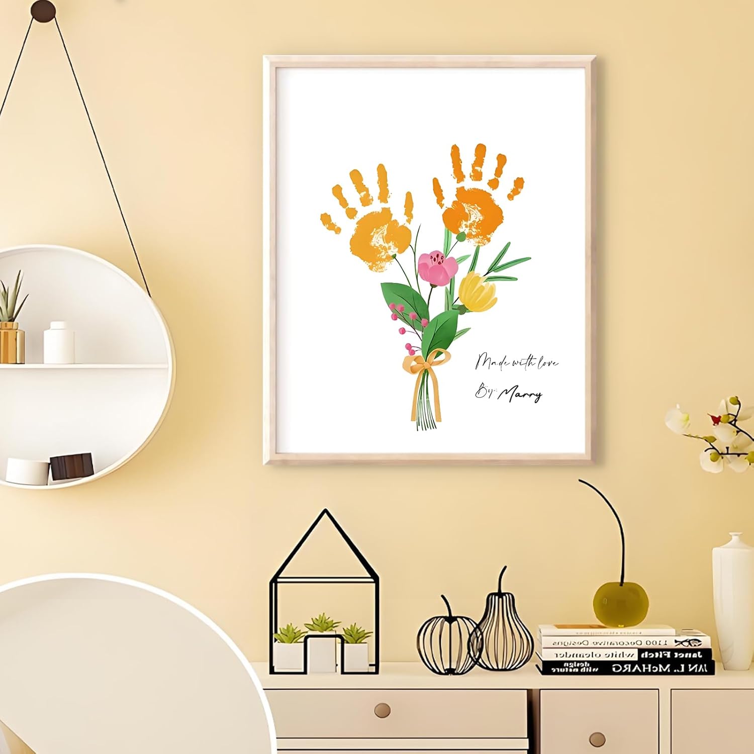Poranlem Baby Handprint Floral Bouquet Wall Art Print