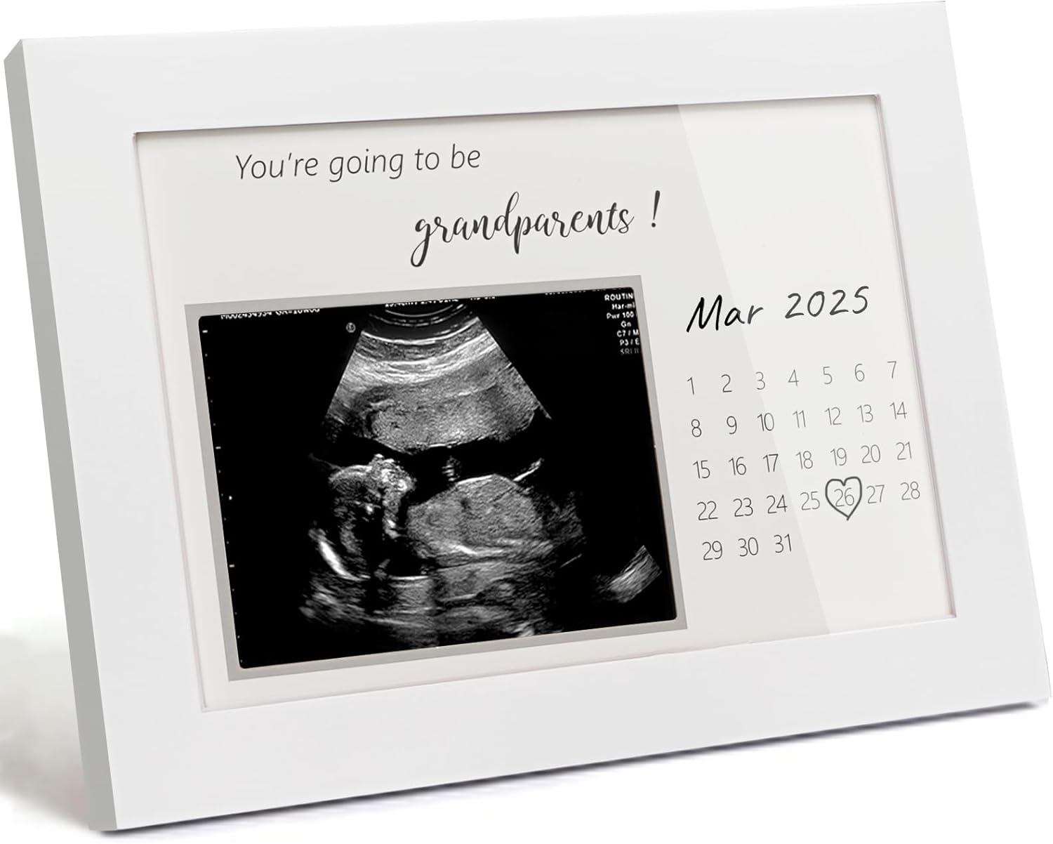 Pregnancy Announcement Frame for Grandparents Sonogram Keepsake White Wooden Frame