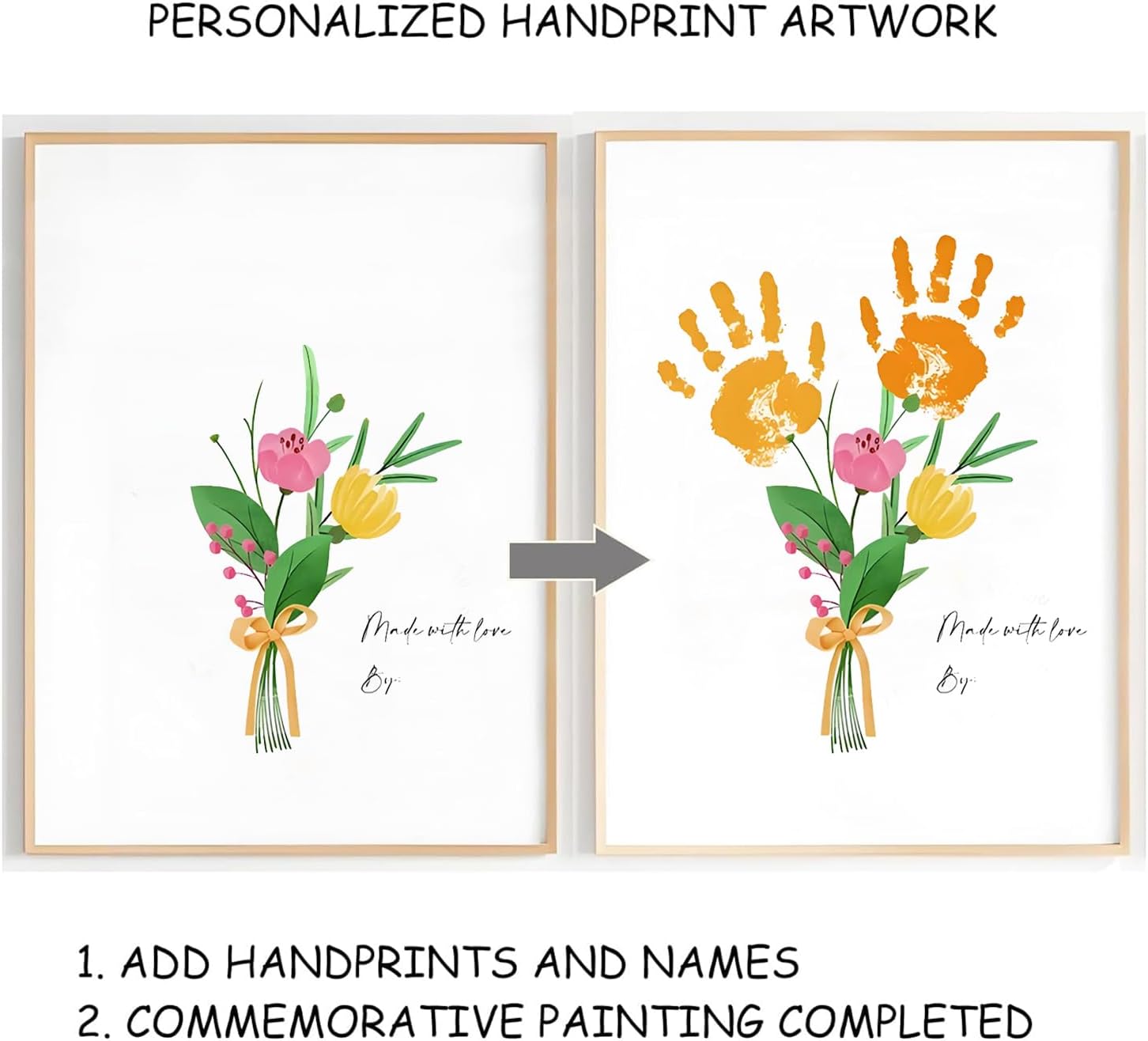 Poranlem Baby Handprint Floral Bouquet Wall Art Print