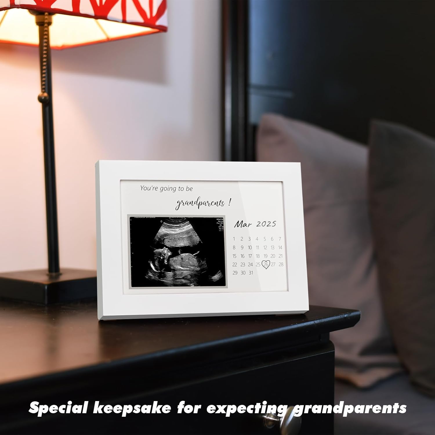 Pregnancy Announcement Frame for Grandparents Sonogram Keepsake White Wooden Frame