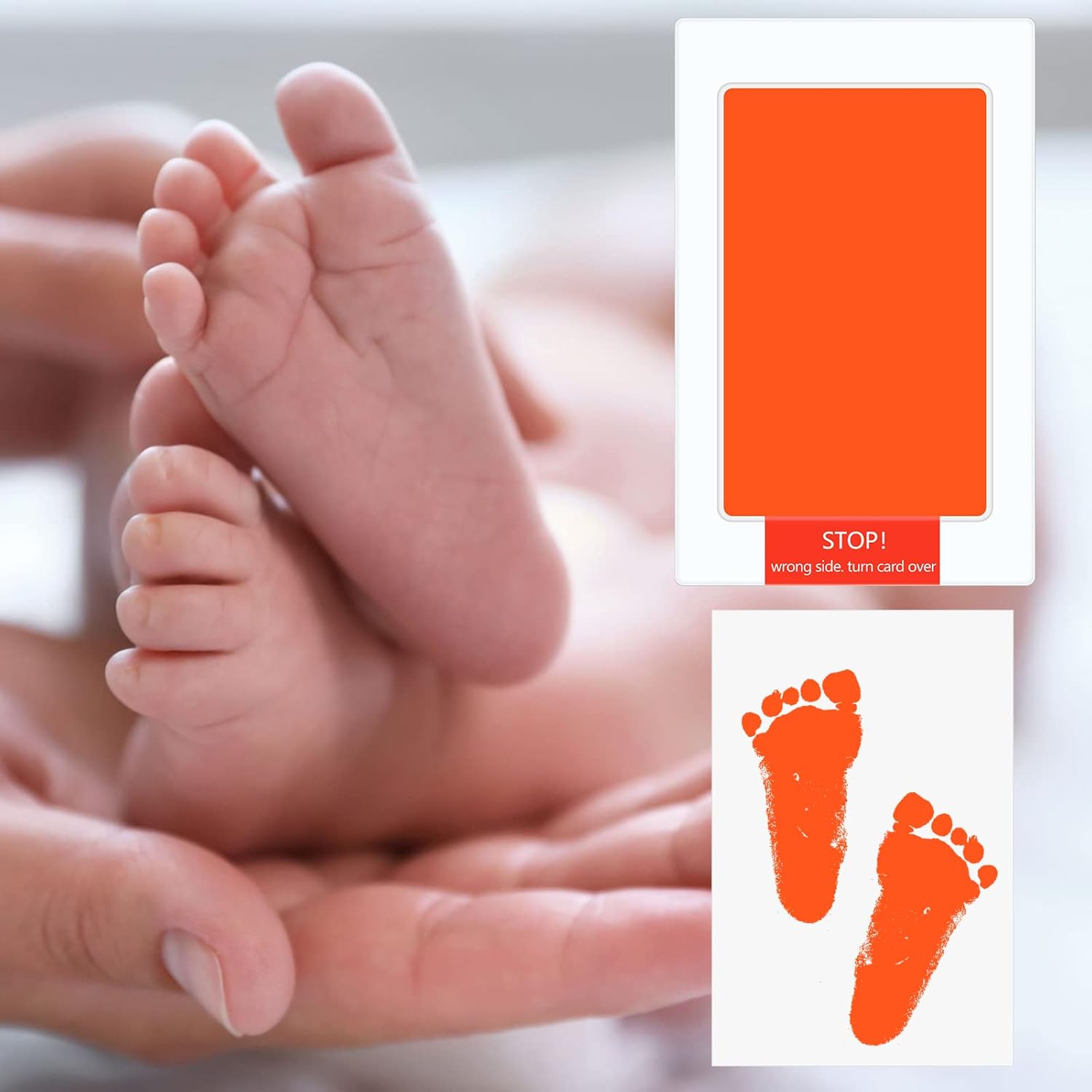 Teling 48 Pcs Inkless Baby Footprint Kit with 16 Color Ink Pads 32 Imprint Cards
