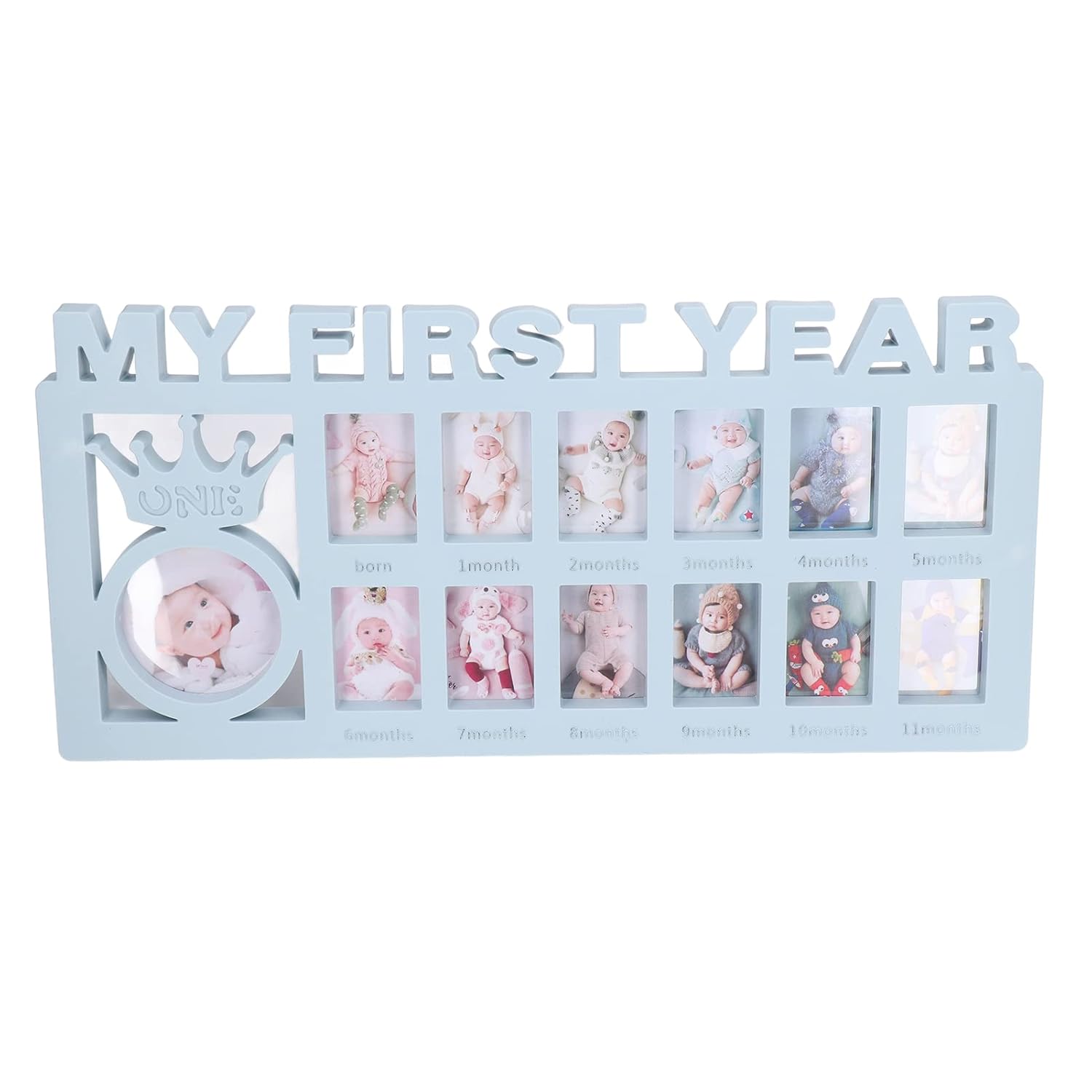 HYWHUYANG Baby Growth Picture Frame with 12 Slots Blue