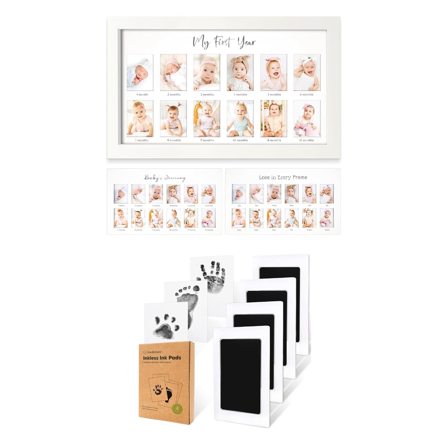 KeaBabies 12-Month Baby Keepsake Frame with Inkless Footprint Kit