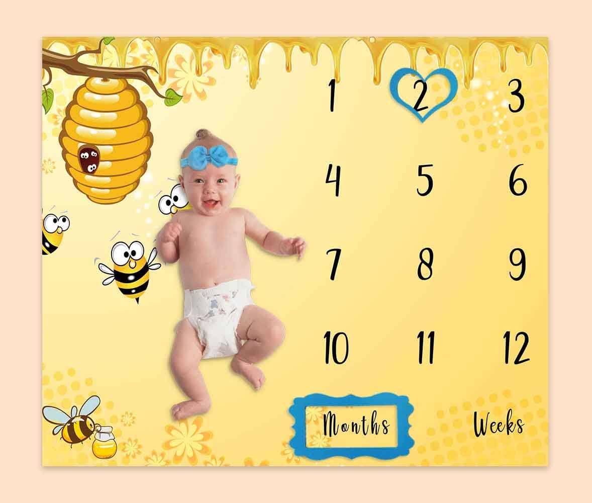 Baby Age Milestone Blanket with 4 Frames and Headband