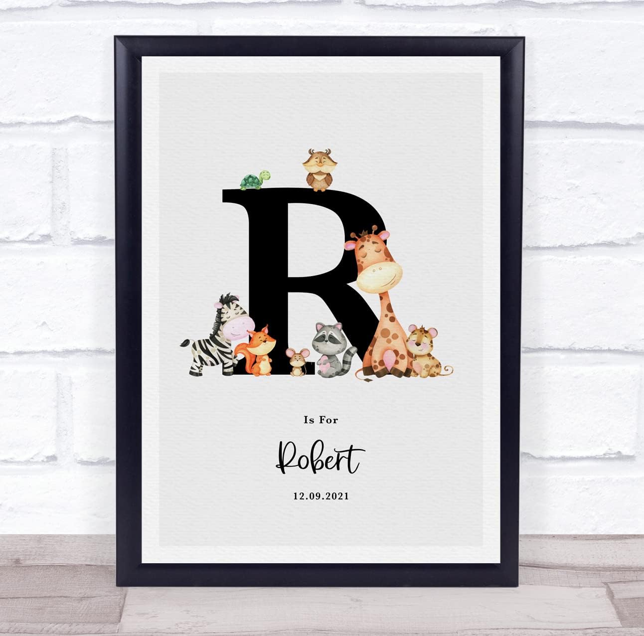 New Baby Birth Jungle Animals Initial Print Keepsake