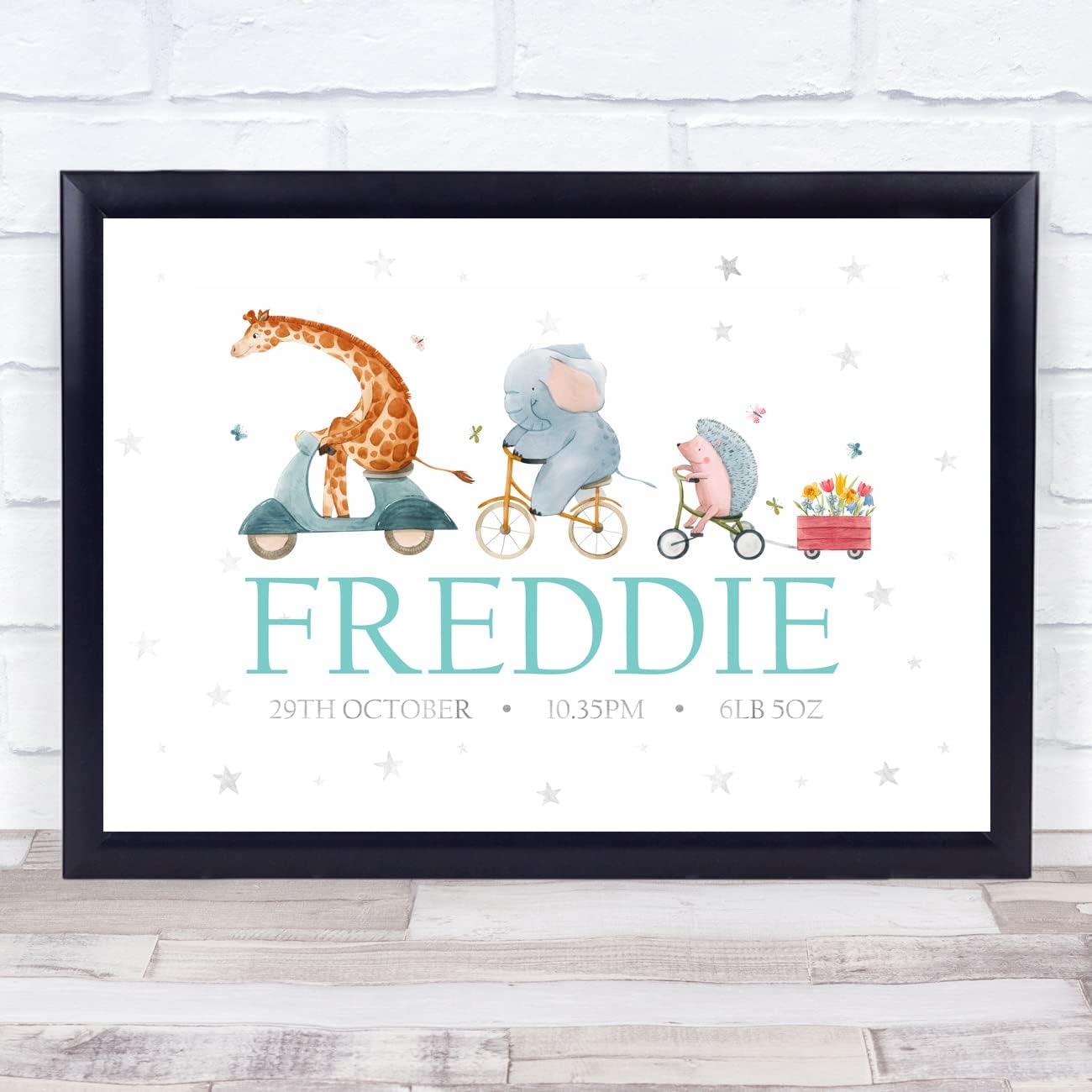 The Card Zoo Birth Details Animal Bike Keepsake Print