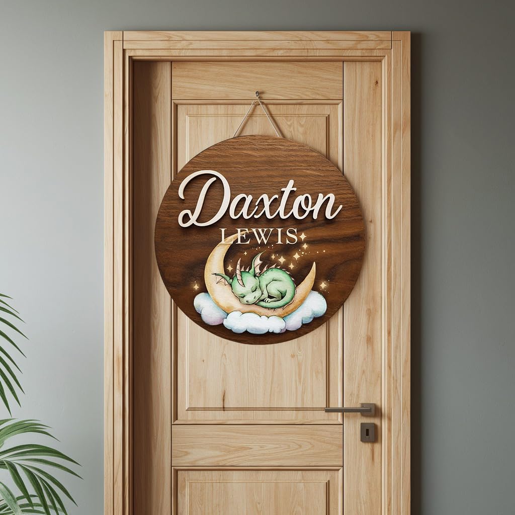 Personalized Baby Name Wooden Sign - Green Dragon Design