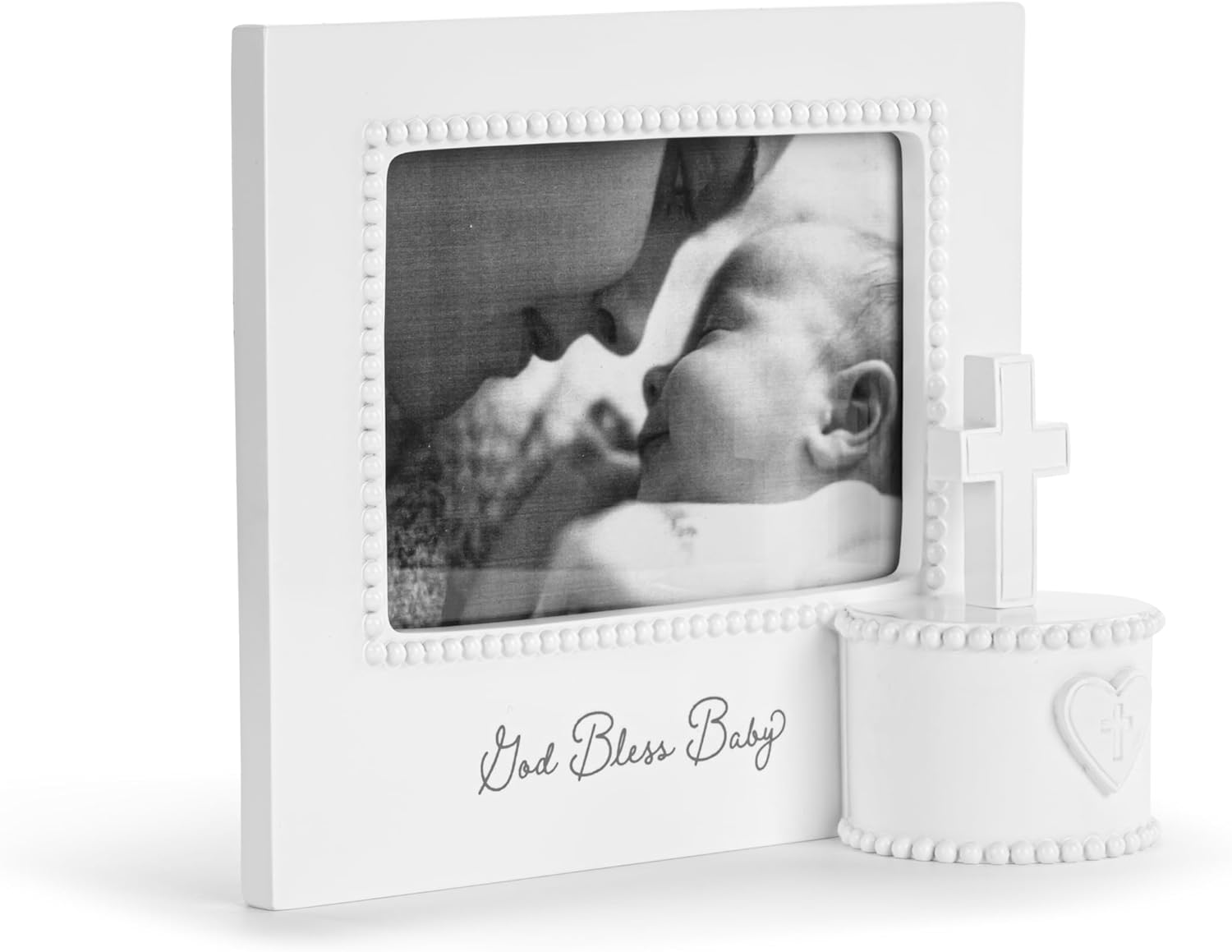 DEMDACO God Bless Baby Keepsake Frame with Cross Trinket Box