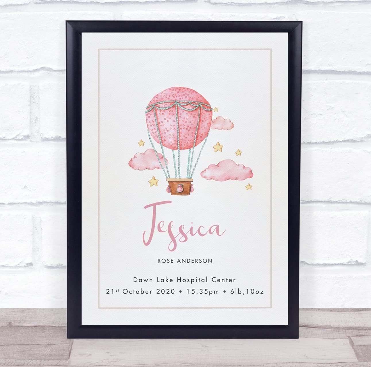 The Card Zoo New Baby Birth Details Christening Nursery Pink Air Balloon Keepsake Gift Print