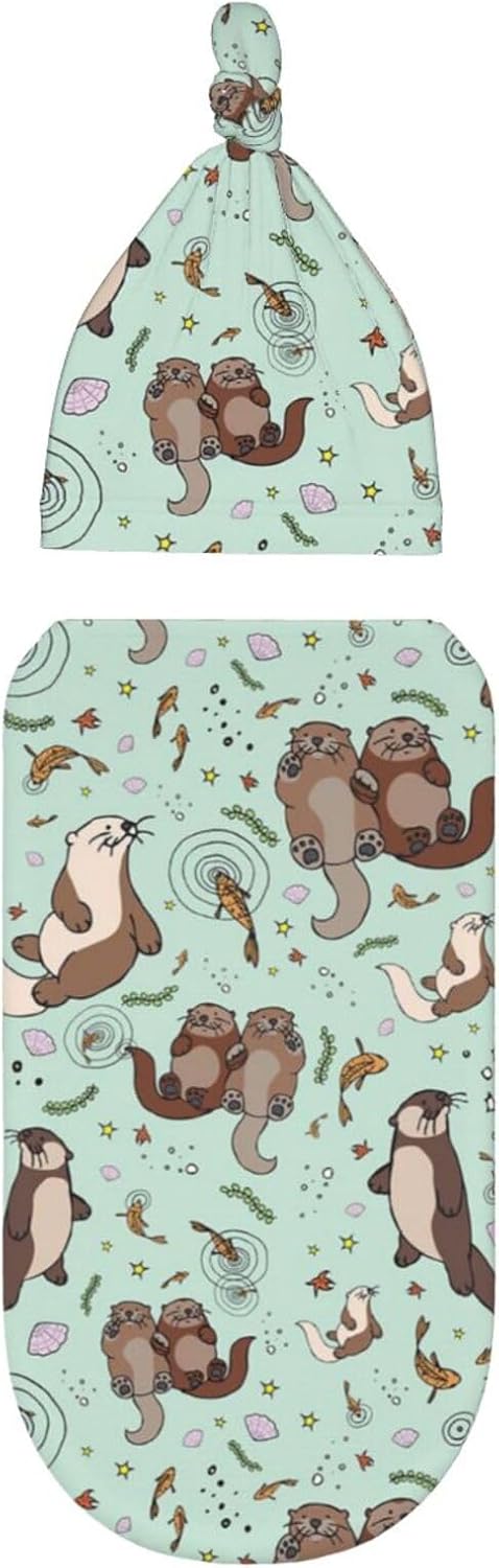 Osvbs Cute Sea Otters Swaddle Blanket Beanie Hat Set