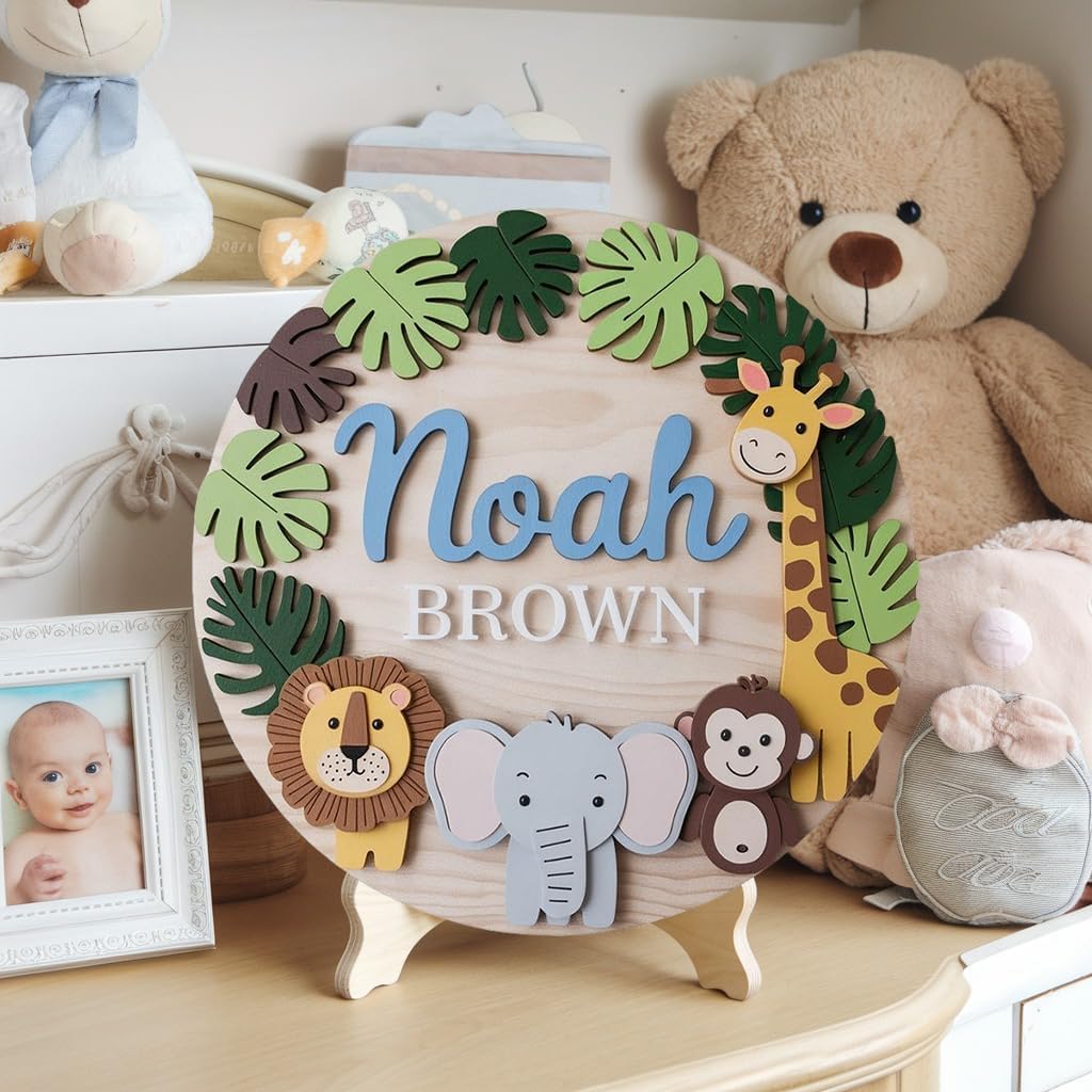 Personalized Baby Name Sign with Woodland Animals