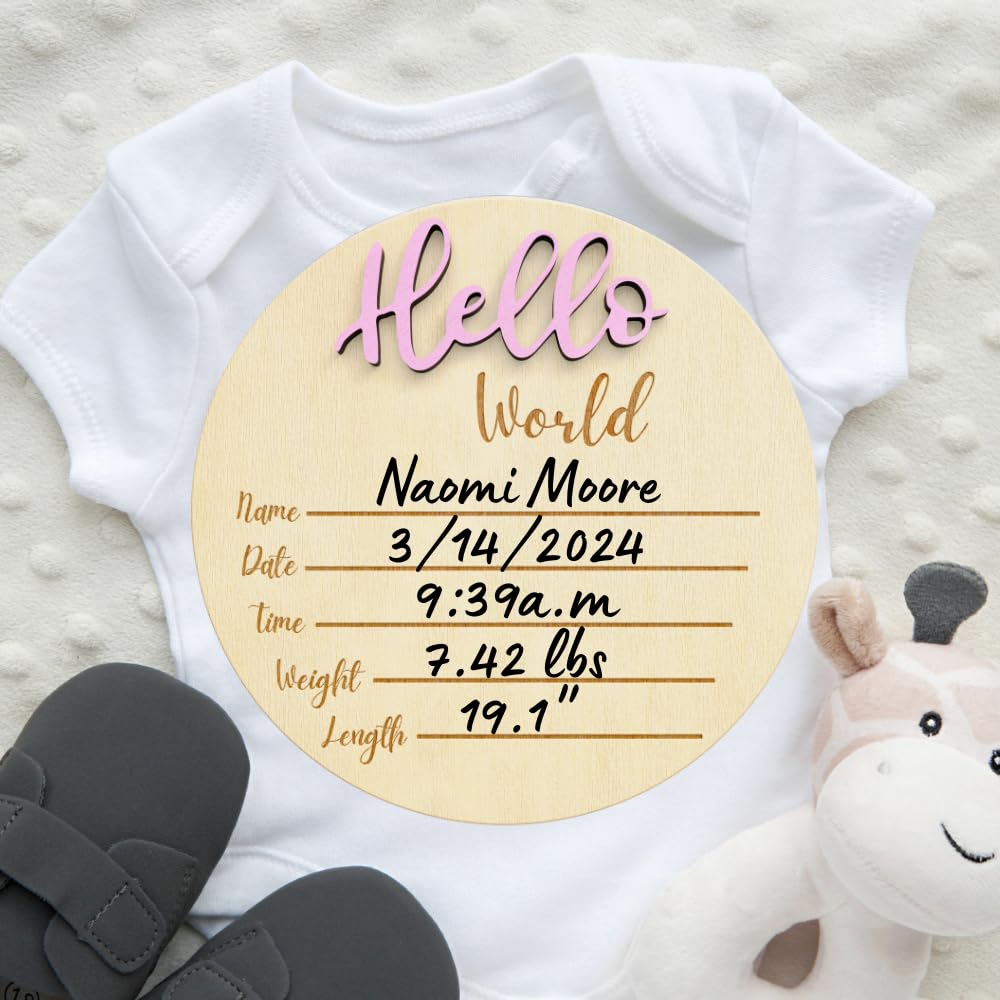6 Hello World Baby Name Sign - Pink
