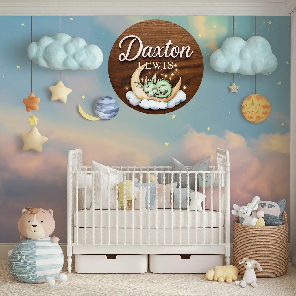 Personalized Baby Name Wooden Sign - Green Dragon Design