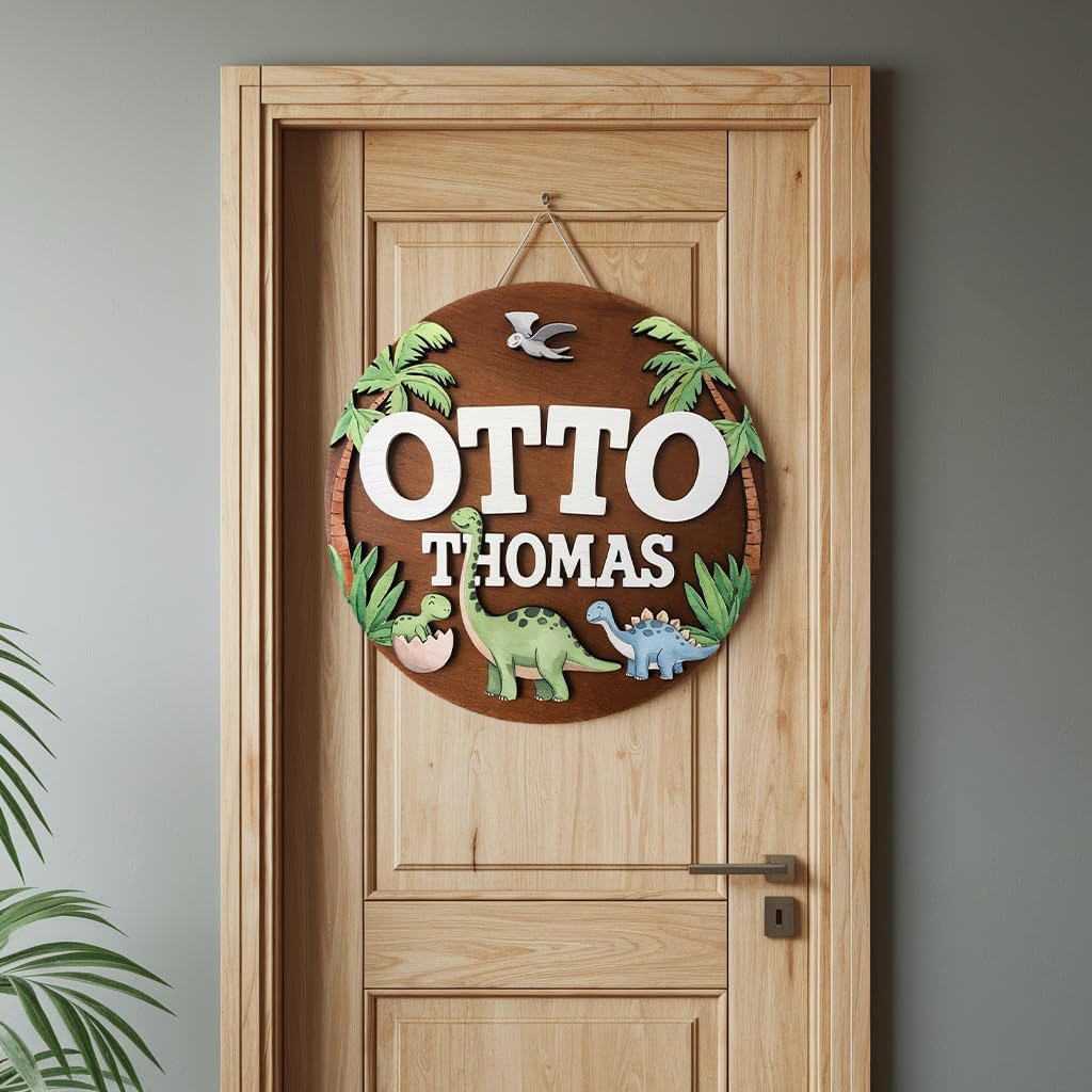 Personalized Baby Name Wooden Sign with Dinosaur T-Rex