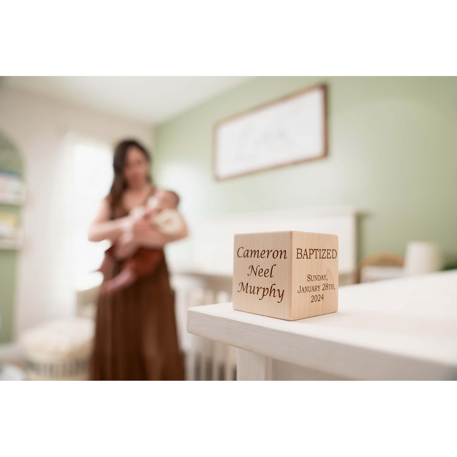 Palmetto Wood Shop Baptism Baby Block - Custom Engraved Handcrafted in the USA 3 Sizes 3 Colors