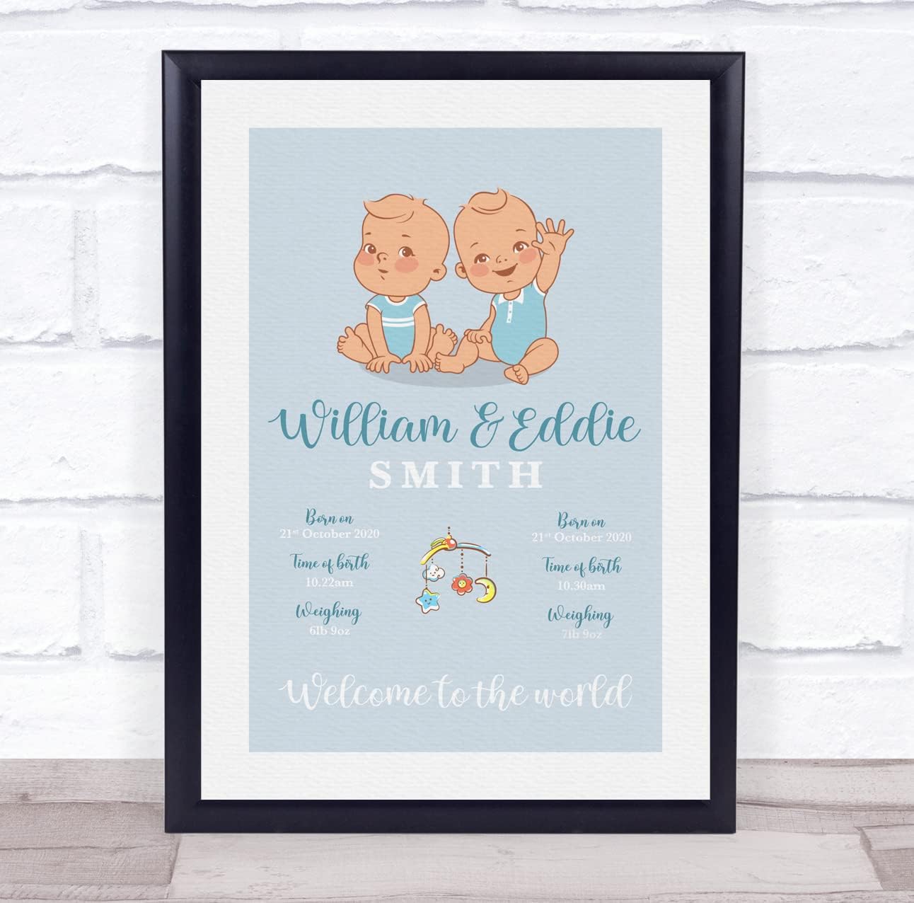 New Baby Birth Details Christening Keepsake Print for Twins