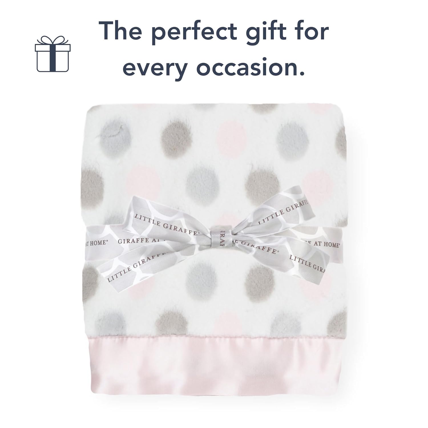 Little Giraffe Faux Fur Blanket with Satin Trim - Dot Pink 29x35