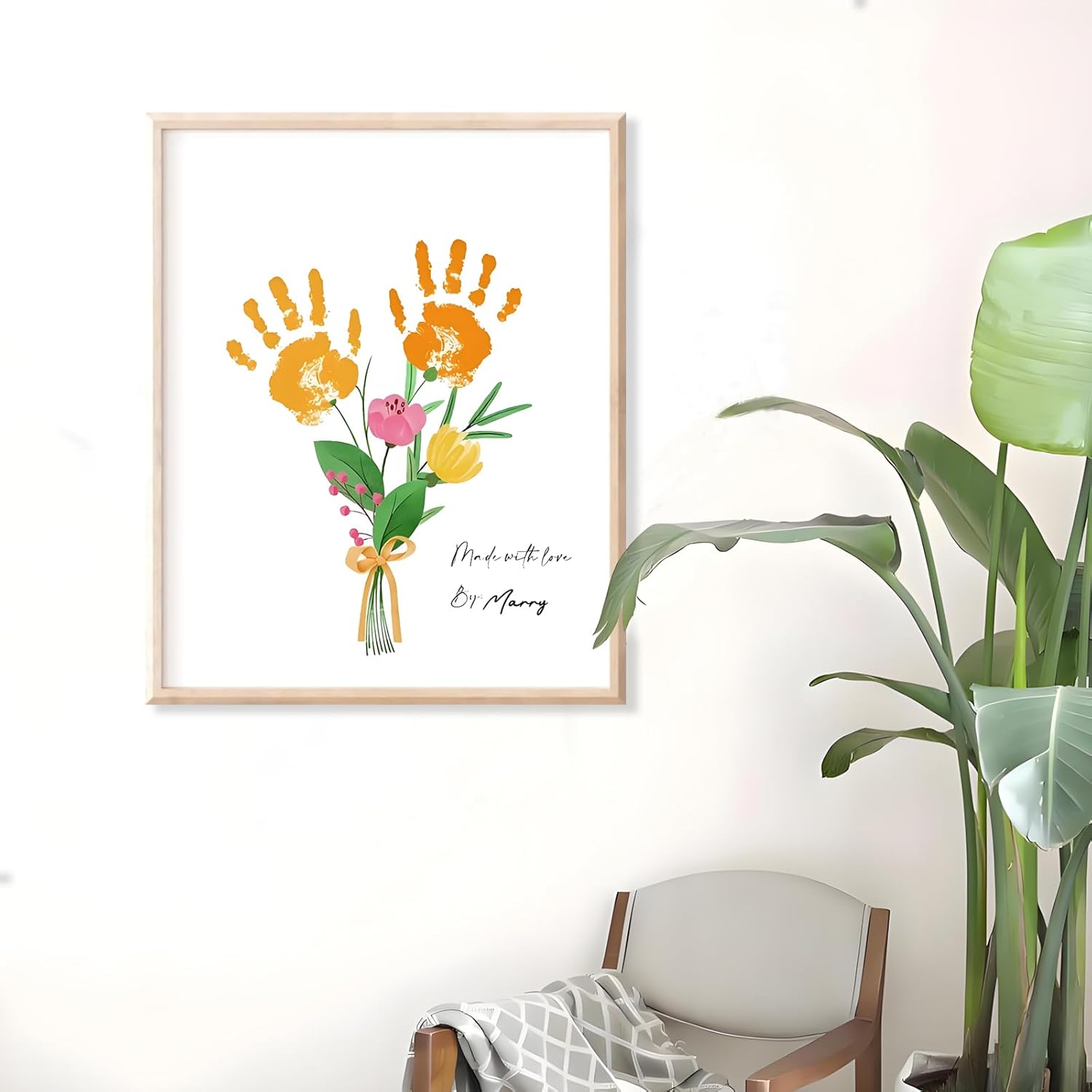 Poranlem Baby Handprint Floral Bouquet Wall Art Print