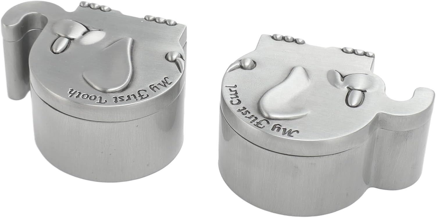 GLOGLOW 2 Pack Elephant Keepsake Boxes for First Tooth Curl Collection