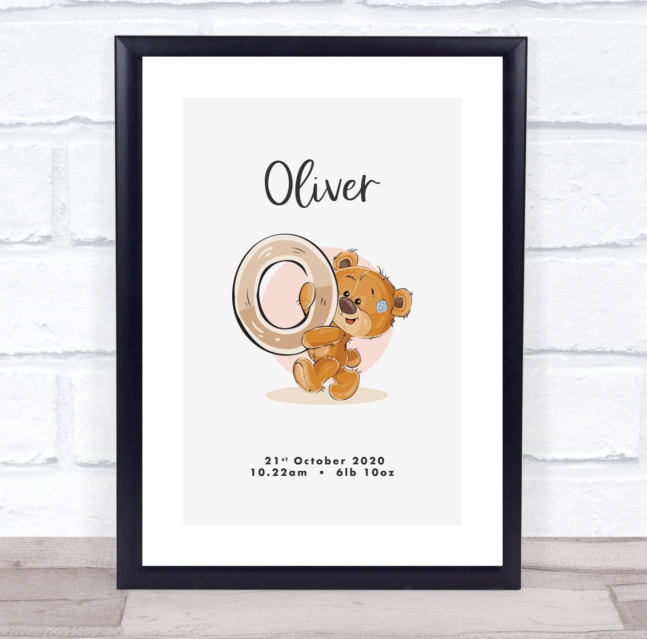 New Baby Birth Details Christening Bear Initial Print