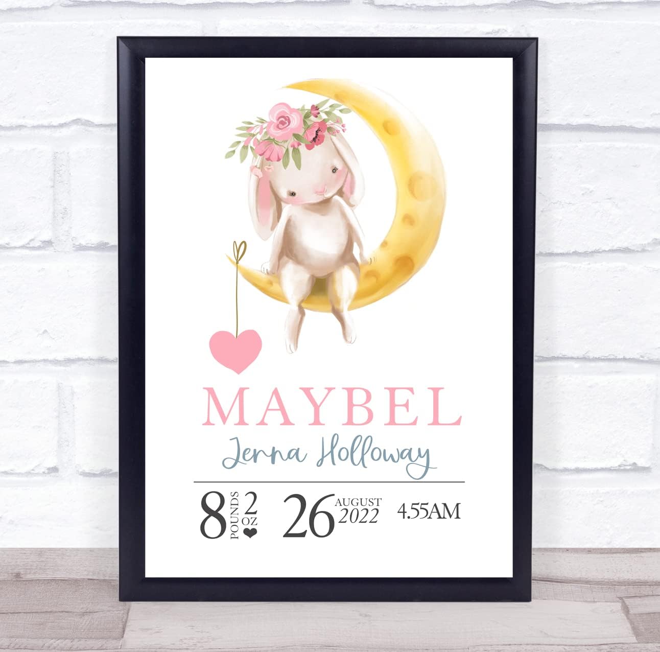New Baby Birth Details Christening Moon Bunny Keepsake Print