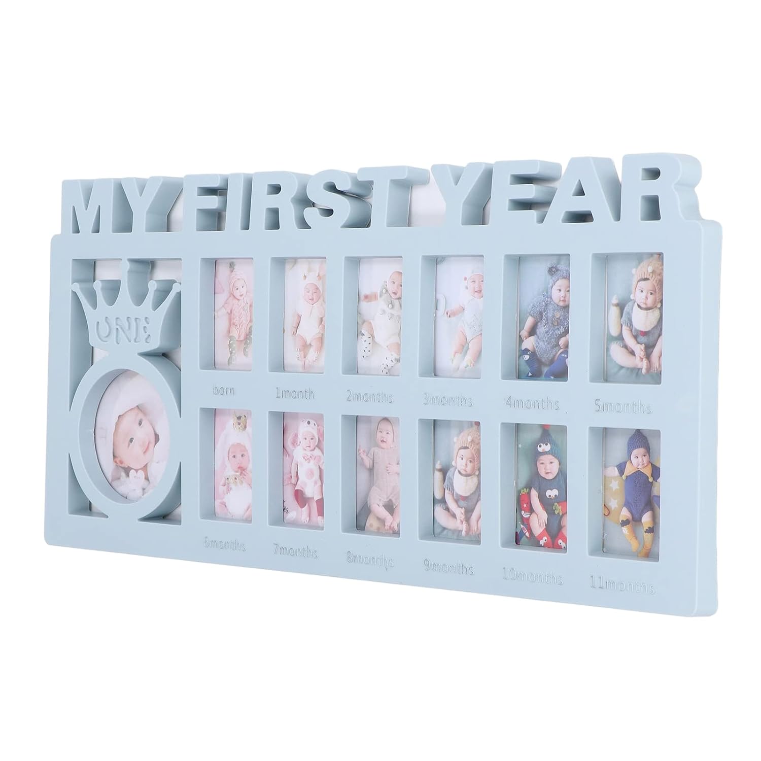 HYWHUYANG Baby Growth Picture Frame with 12 Slots Blue