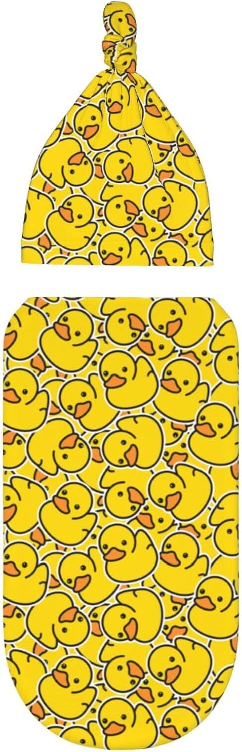 Sanghing Cute Rubber Duck Swaddling Blanket with Hat