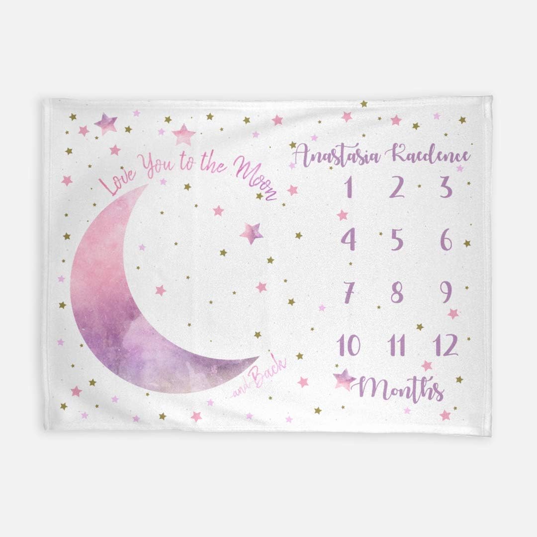 ELLO HOME Stars Moon Milestone Blanket Pink Minky 40x30