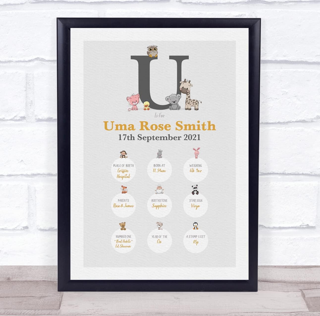 New Baby Birth Details Christening Initial Keepsake Print 1