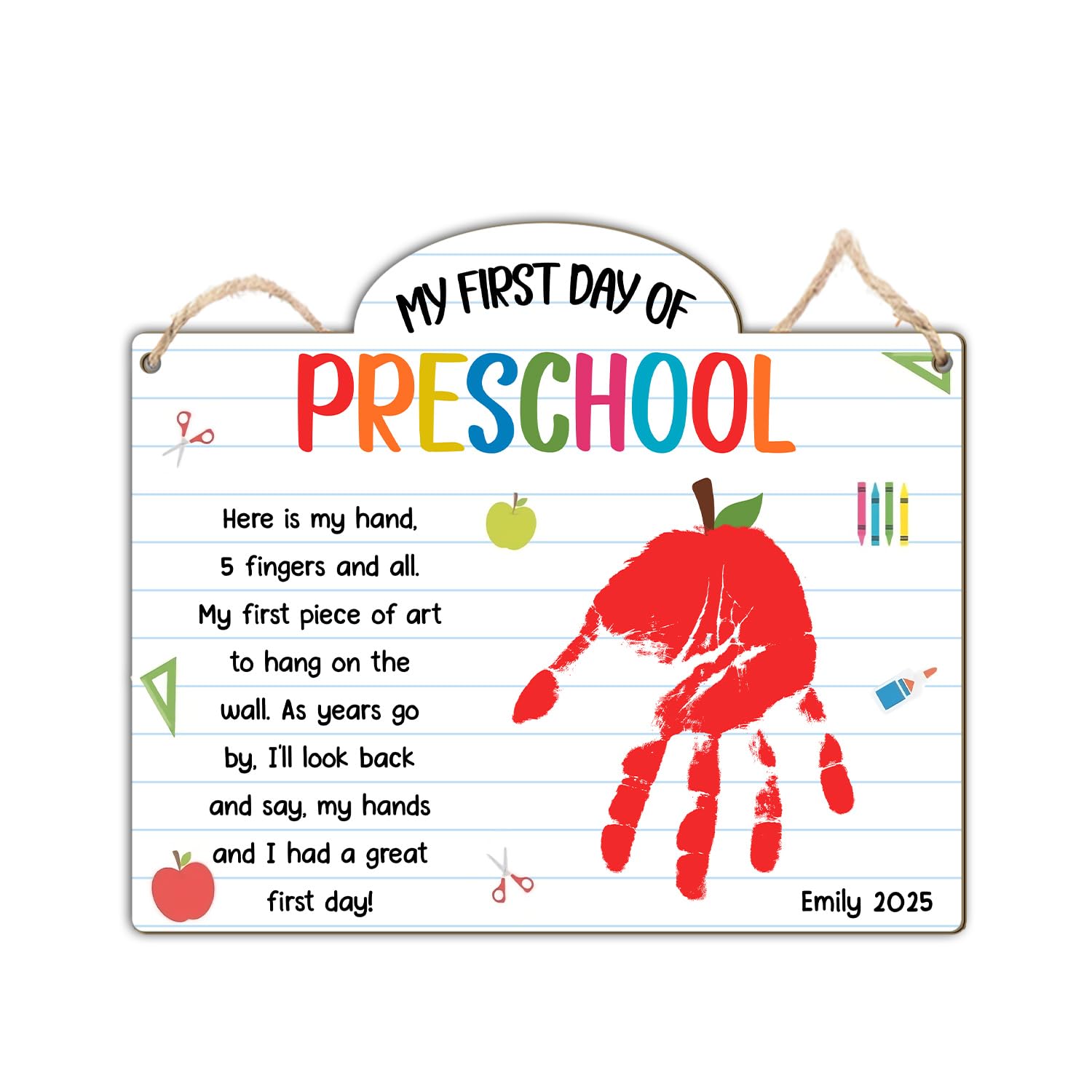 Custom First Day of Preschool Handprint Art Sign Board