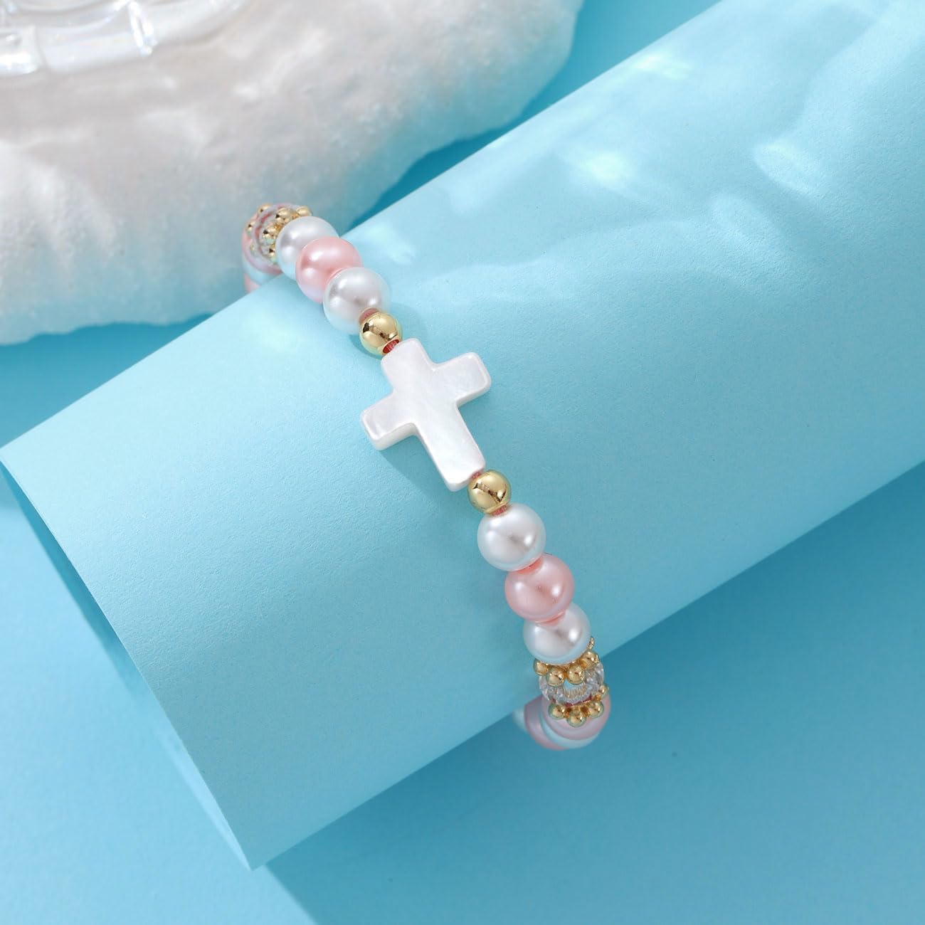 AULSIEY Cross Pearl Bracelet for Teen Girls 1
