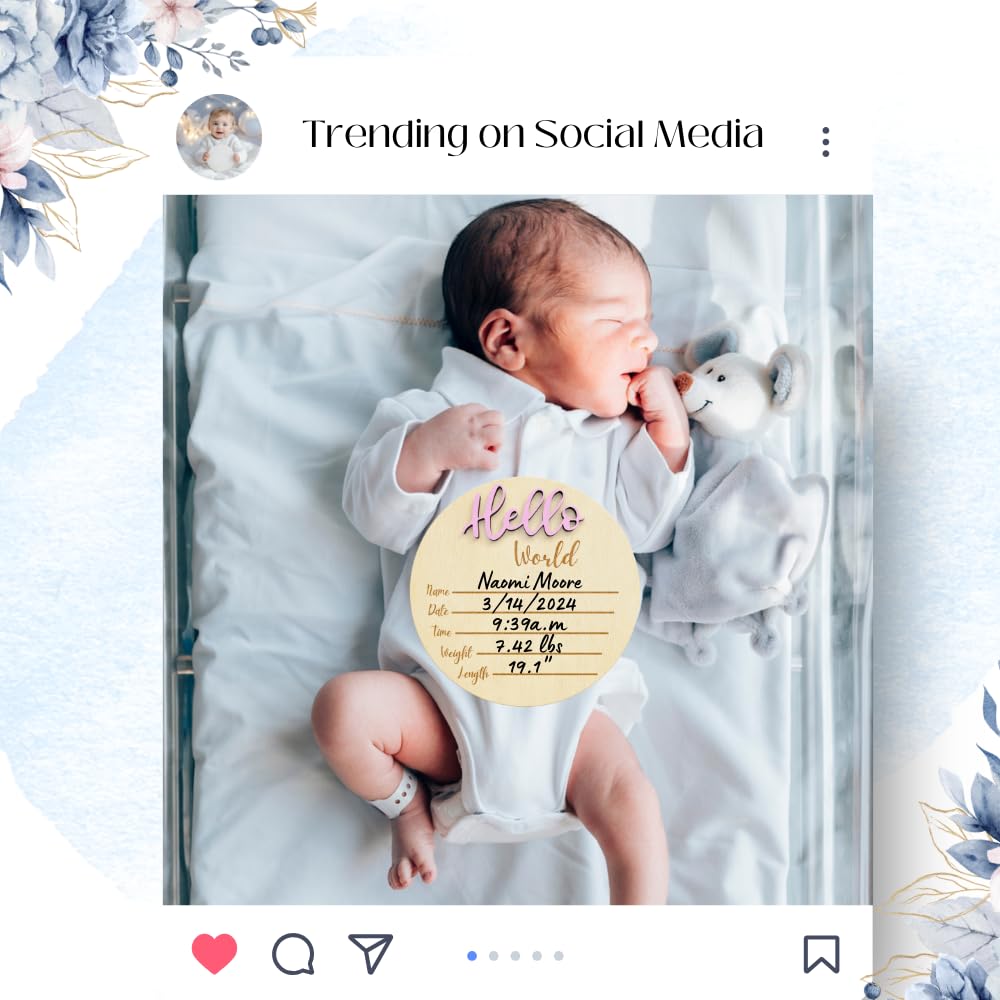 6 Hello World Baby Name Sign - Pink