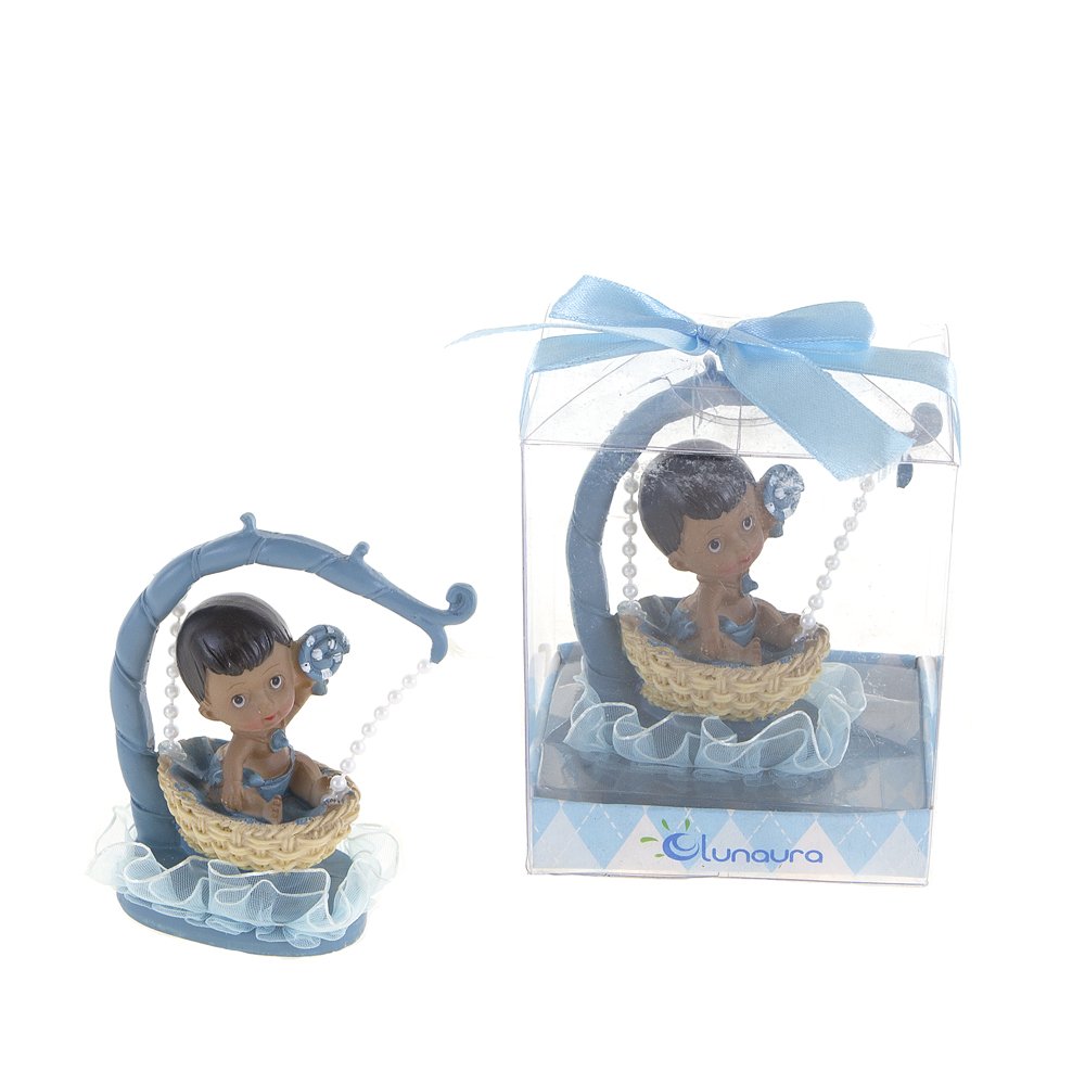 Lunaura Baby Keepsake Set of 12 Boy Black Ethnic Hanging Basket Favors Blue