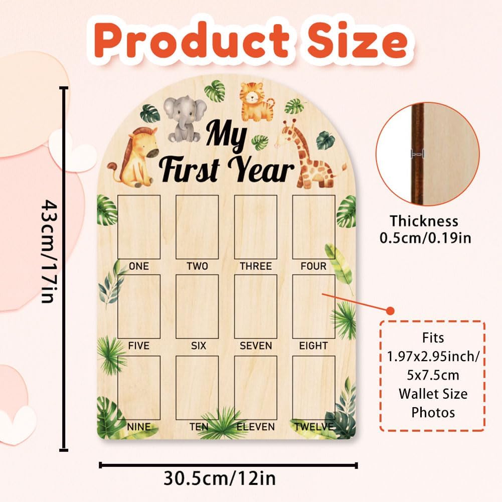 ORIGACH 12-Month Baby Growth Photo Frame with Jungle Animals