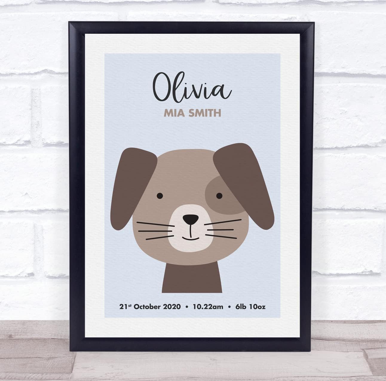 New Baby Birth Details Cute Dog Face Keepsake Print Gift
