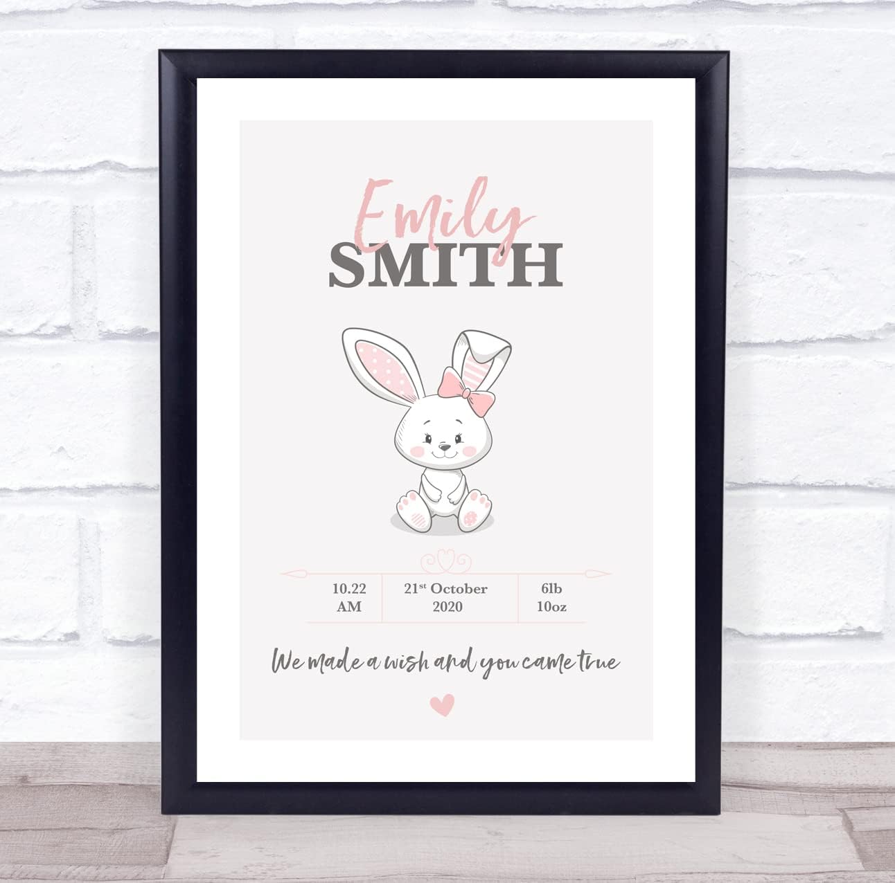 New Baby Birth Details Christening White Rabbit Girl Keepsake Print