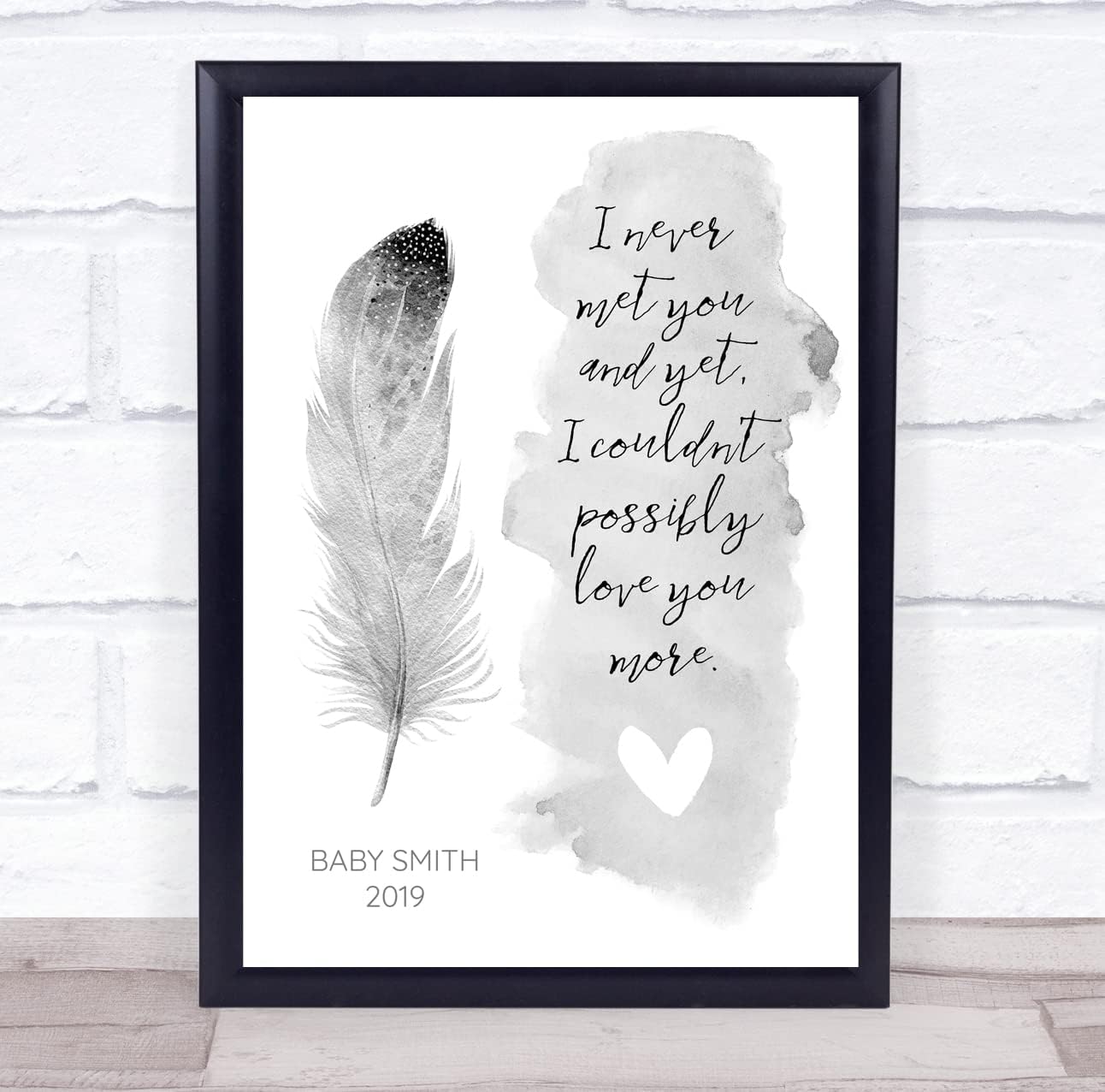 Baby Loss Miscarriage Infant Child Memorial Quote Grey Feathers Keepsake Print 1