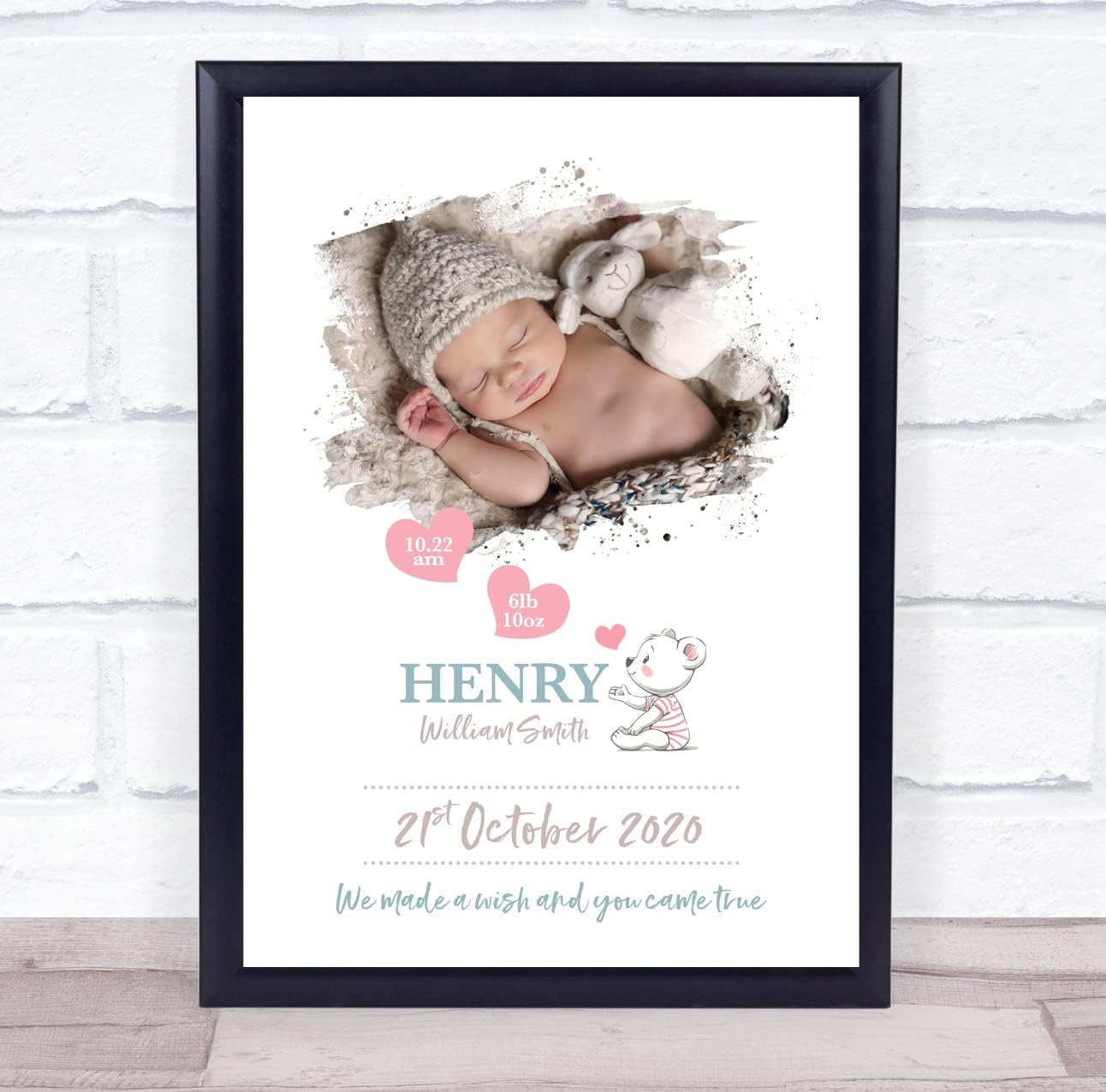 New Baby Birth Details Christening Photo Bear Keepsake Print