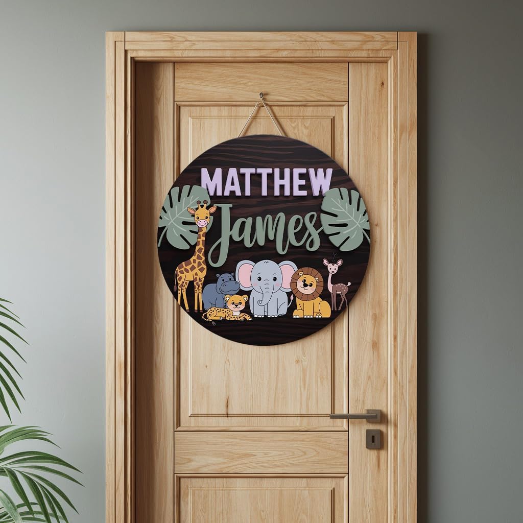 Personalized Baby Name Sign with 3D Safari Design