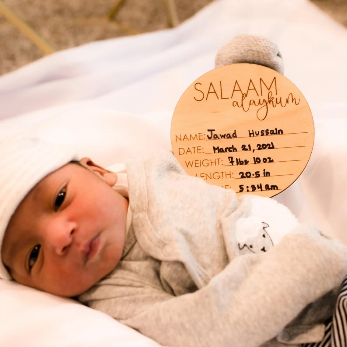 Custom Salaam Alaikum Blessings Personalized Wooden Newborn Sign