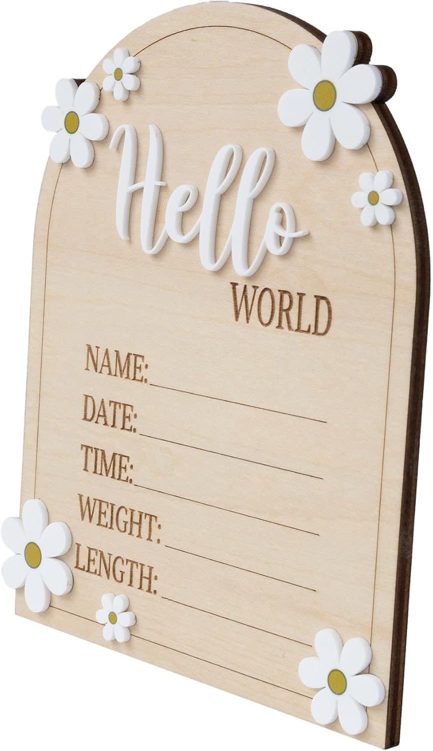 Hello World Baby Birth Stats Sign Wood Engraved