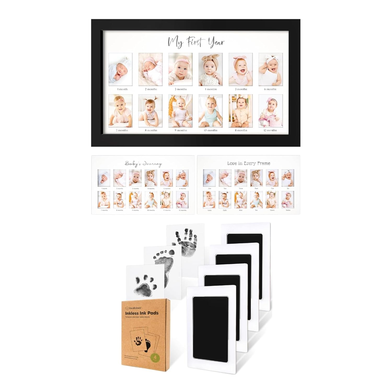 KeaBabies 12-Month Baby Photo Frame with Inkless Hand Footprint Kit