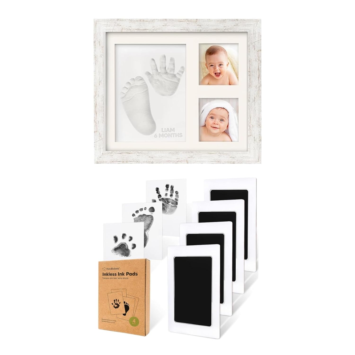 KeaBabies Inkless Footprint Kit - Baby Keepsake Frame Set