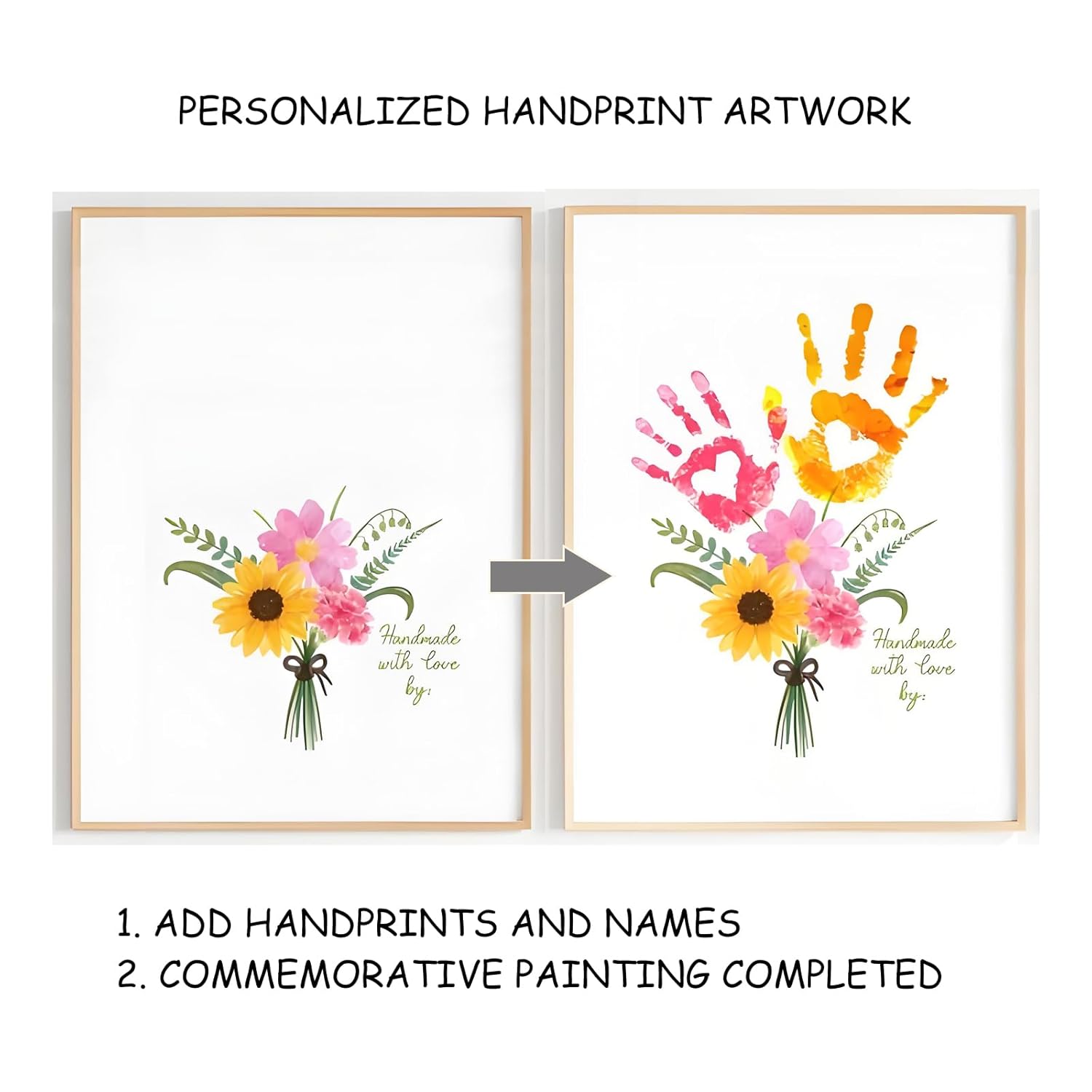Poranlem Handprint Floral Bouquet DIY Wood Frame Art