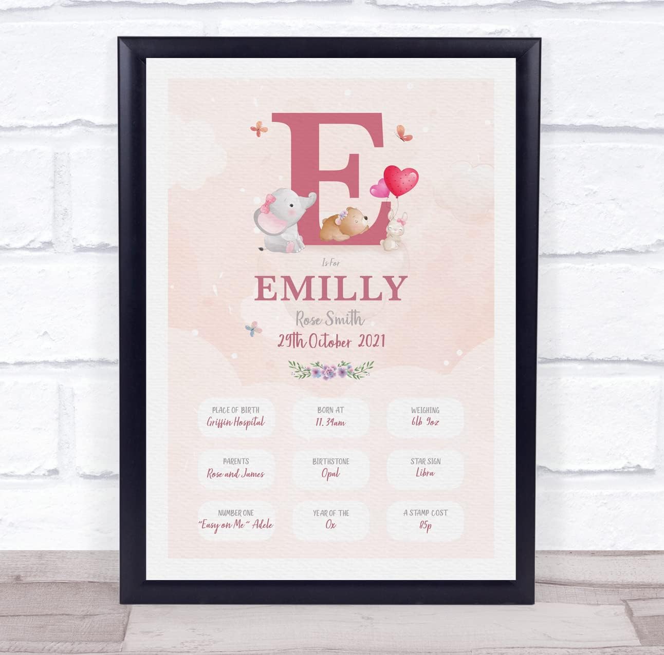 New Baby Birth Details Christening Keepsake Frame Print 1