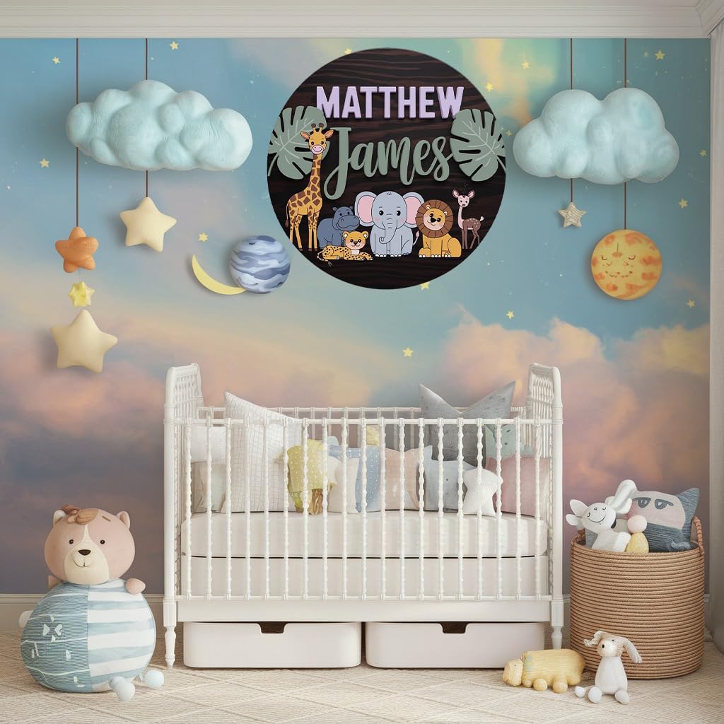 Personalized Baby Name Sign with 3D Safari Design